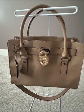 Michael Kors Taupe Leather Satchel with Gold Lock